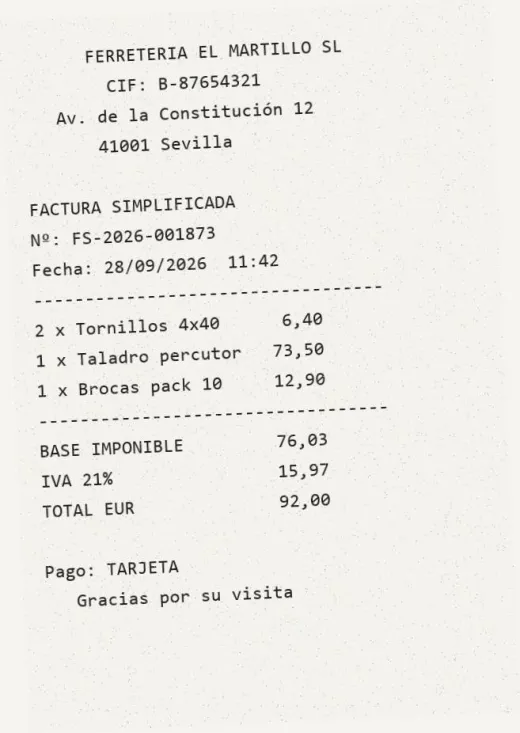 Un tique de compra fotografiado